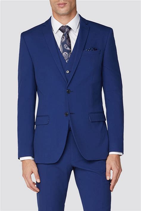 bright blue suit trousers.